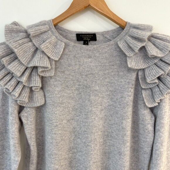 Charter Club Luxe 100% Cashmere Ruffled Crewneck Sweater Womens Size M Gray NWT - Picture 3 of 8